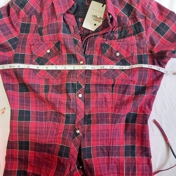  Harley Davidson Plaid Lace up Back Button Down Shirt - Picture 9 of 10